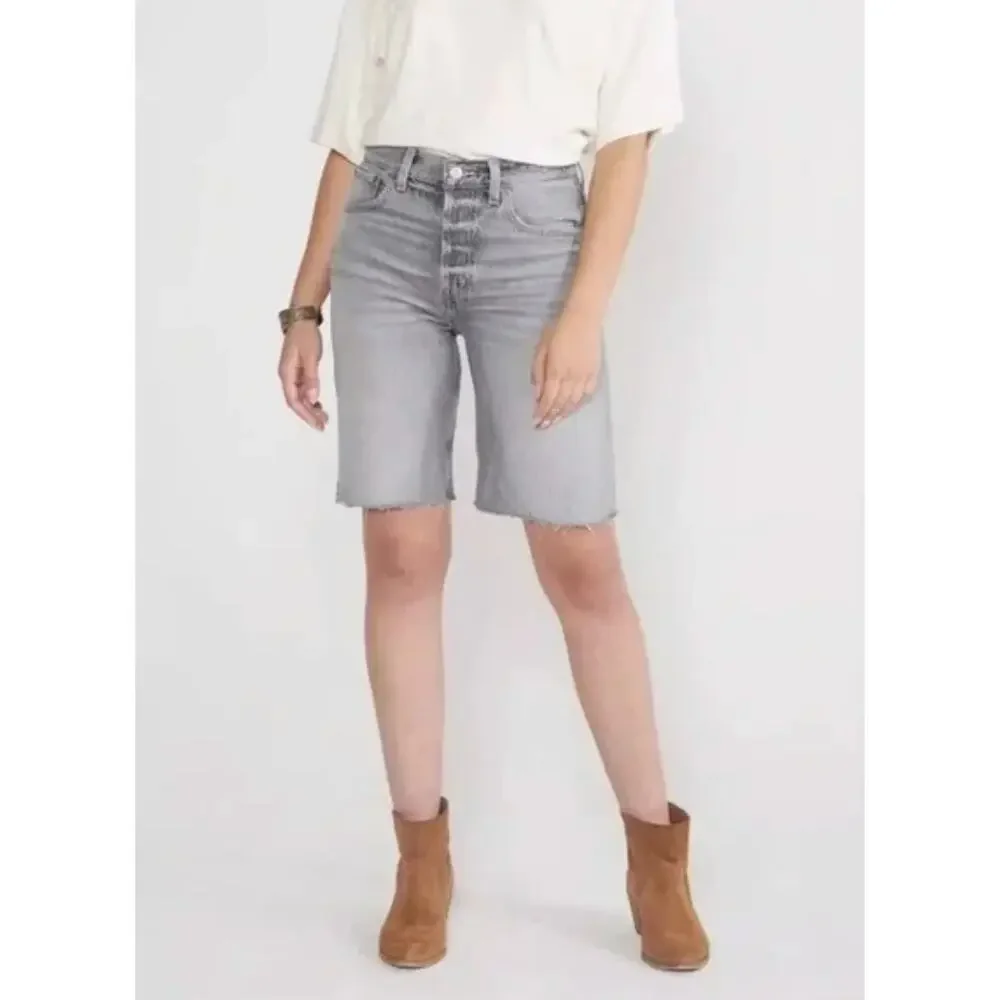 ETICA Brandy Long Denim Shorts Womens 25 Gray Quartzsite Organic Cotton Bermuda